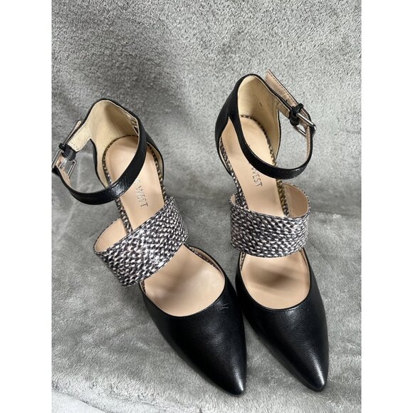 New Nine West Women’s Size 8 Sling Back Python Black Pointed Toe Heels Sexy - Picture 3 of 8